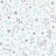Christmas background with decorations. Xmas seamless pattern. Vector