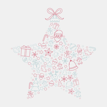 Beautiful Christmas star made of festive decorations. Vector