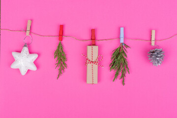 Christmas bright colored decorative background with New Year decorations