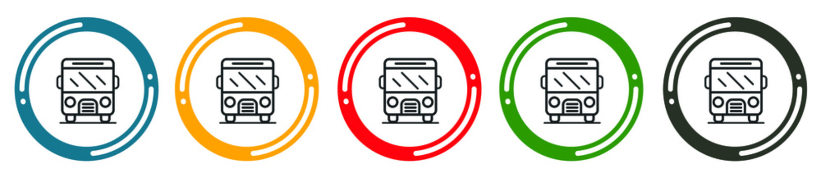 Buss icon set. flat design vector illustration in 5 colors options for web design