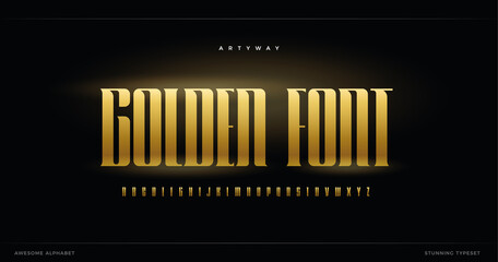 Golden luxurious alphabet. Elite and premium style font for logo, elegant monogrm and decorative lettering. Luxury fracture design, vector typographic design