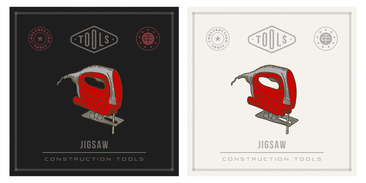 A power electric jigsaw vintage logo illustration