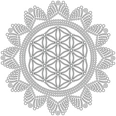 Dot mandala black and white vector illustration
