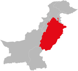 Punjab province isolated on Pakistan map. Light gray background. Business concepts and backgrounds.