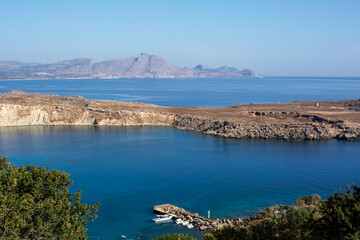 Lindos village, Rhodes island, Greece - 25-oct-2020 : White village Lindos on Rhodes Island . Greece