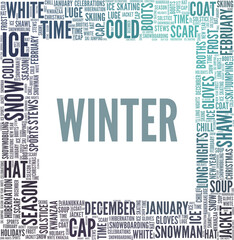 Winter vector illustration word cloud isolated on a white background.