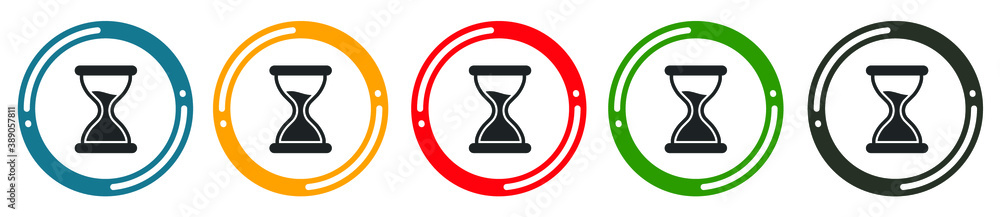 Poster old clock icon set. flat design vector illustration in 5 colors options for web design