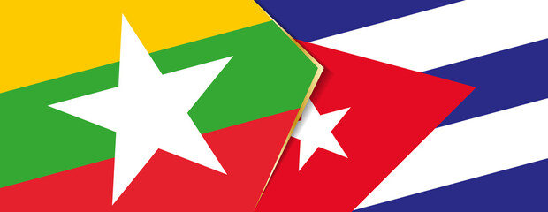 Fototapeta na wymiar Myanmar and Cuba flags, two vector flags.