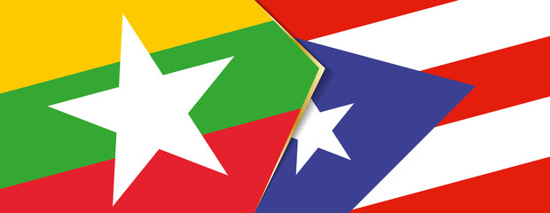 Fototapeta na wymiar Myanmar and Puerto Rico flags, two vector flags.