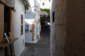 Fototapeta na wymiar Lindos village, Rhodes island, Greece - 25-oct-2020 : White village Lindos on Rhodes Island . Greece