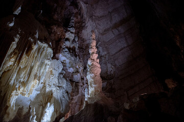 Underground caves with stalactites and stalagmites. Frasassi Caves, Italy