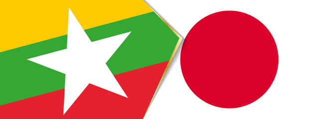 Myanmar and Japan flags, two vector flags.