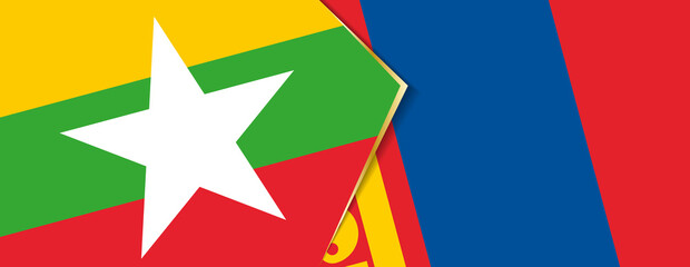 Myanmar and Mongolia flags, two vector flags.