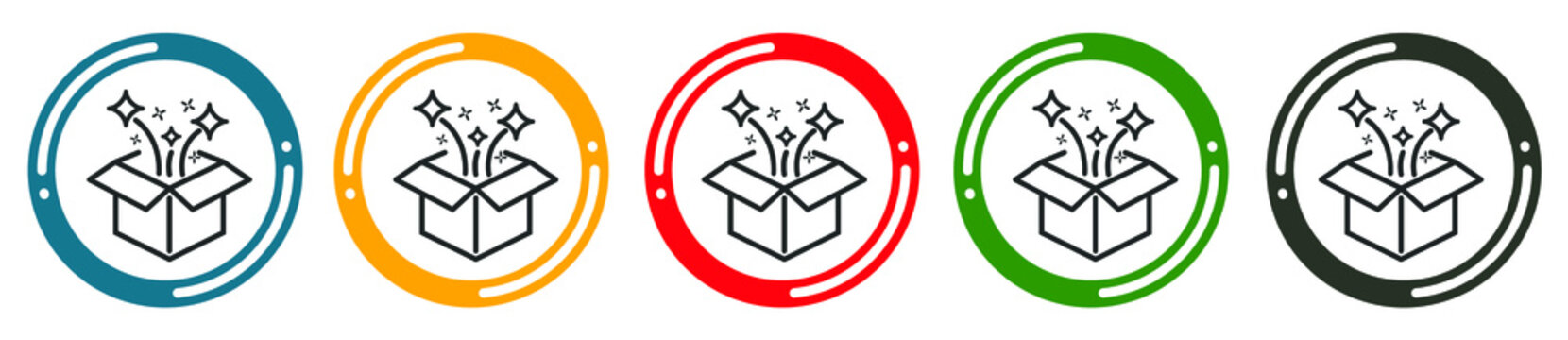 Box icon set. flat design vector illustration in 5 colors options for web design