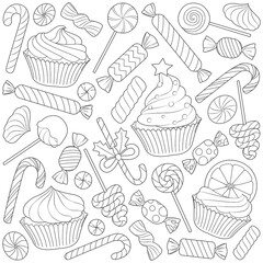 Christmas sweets black and white vector set