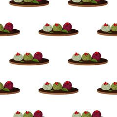 Popular Georgian dish Pkhali made with green beans, beet or spinach and walnuts. Vector realistic background. Traditional meal seamless pattern.