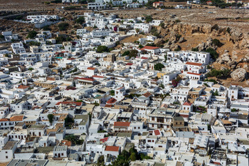 Lindos village, Rhodes island, Greece - 25-oct-2020 : White village Lindos on Rhodes Island . Greece