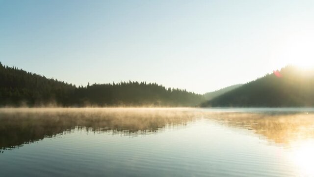Morning kayak among the vapors of Shiroka Polyana dam
