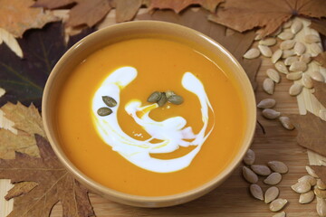 Pumpkin cream soup with cream