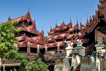 Shwenandaw Monastery built in 1880.Fine carved from teak wood. Located in Mandalay city. Myanmar. Asia.