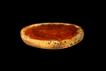 Toasted piece of burger bun isolated on white background.