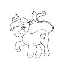 Cute magical unicorn. Romantic hand drawing illustration for children.
