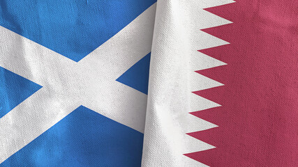 Qatar and Scotland two flags textile cloth 3D rendering
