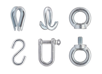 Chain connector stainless steel, for steel wire rope or rigging rope made of metal. Ring nut DIN 582. Ring eye bolt DIN 580. Heavy duty rigging hardware stainless eye bolts. Rope connector.