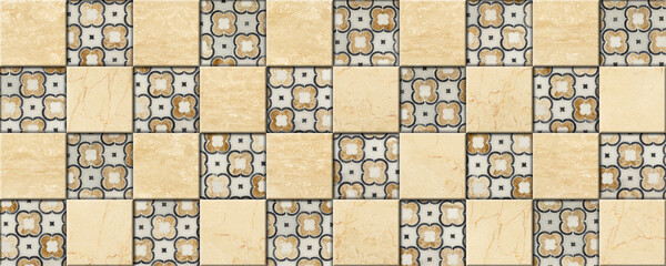 Decorative mosaic made of stone. Floral patterned marble and granite tiles. Element for interior design