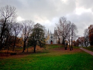 Fototapeta na wymiar Suburban autumn of Saint Petersburg, Peterhof, Alexandria Park