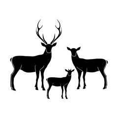 Deer family vector isolated illustration. Deer papa , deer mama and fawn isolated silhouettes. . Vector illustration