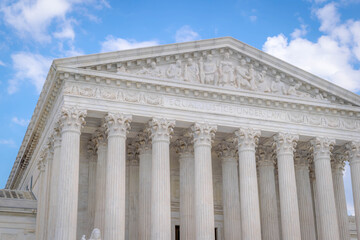 The Neoclassical architectural details of the US Supreme Court building