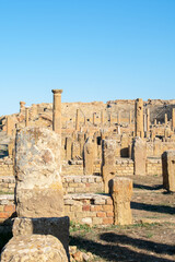 Timgad, Batna/Algeria - 10/11/2020: The Ruins of the Ancient city of Timgad (Thamugas) , Build around 100 BC in the Aures Region.