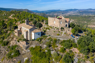 Fototapeta na wymiar Castellar castle and church of San Miguel in Aguilar de Segarra province Barcelona, Spain.