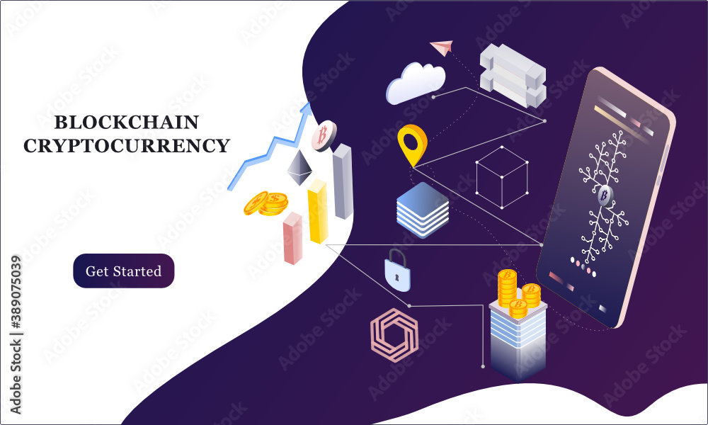Poster modern flat design isometric background of blockchain and cryptocurrency for banner and website. lan