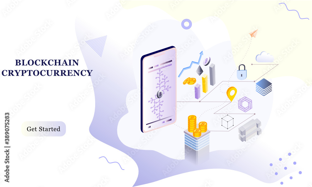 Poster modern flat design isometric background of blockchain and cryptocurrency for banner and website. lan