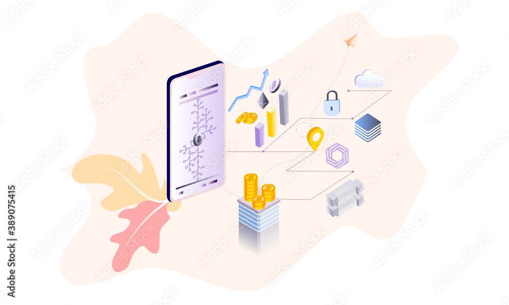 Poster modern flat design isometric background of blockchain and cryptocurrency for banner and website. lan