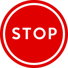 Stop sign vector. White modern text on red circle.  