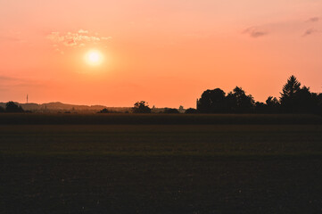 Sunset over the corn fields of Stuttgart, Germany.