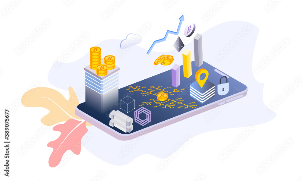 Poster modern flat design isometric background of blockchain and cryptocurrency for banner and website. lan