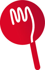 Food search web logo concept vector. Red and white logo with fork and circle.