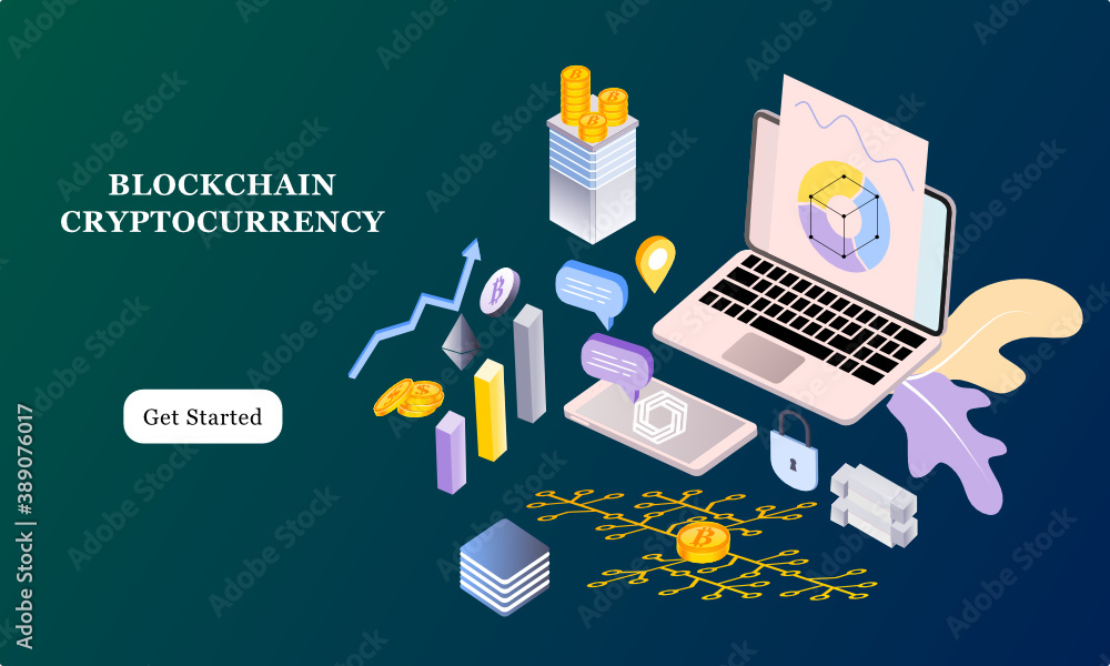 Poster modern flat design isometric background of blockchain and cryptocurrency for banner and website. lan