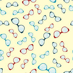 Seamless pattern with multicolored glasses on light background. Vector flat illustration.