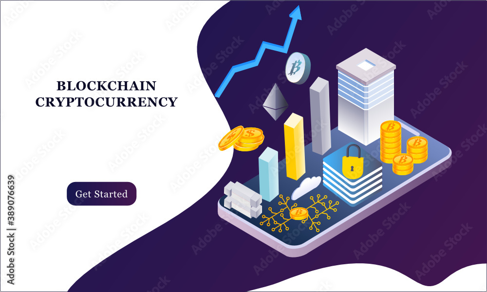 Poster modern flat design isometric background of blockchain and cryptocurrency for banner and website. lan