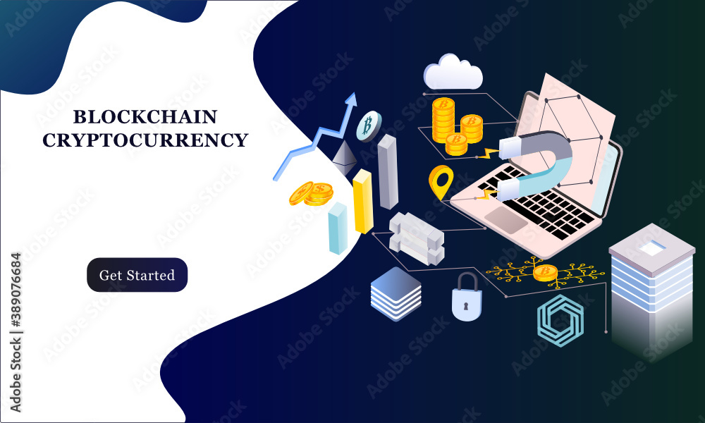 Poster modern flat design isometric background of blockchain and cryptocurrency for banner and website. lan