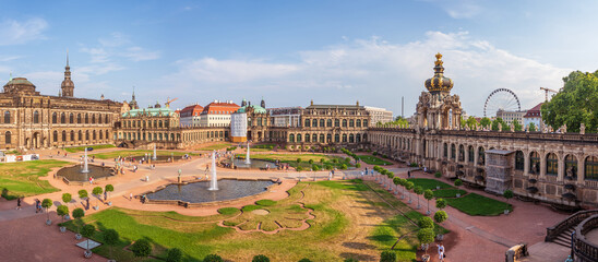 Obraz premium Panoramic view of an architecture of Dresdner Zwinger, the Famous museum and Gallery in Dresden. The one of the most magnificent Baroque buildings in Europe. Dresden, Saxony, Germany.