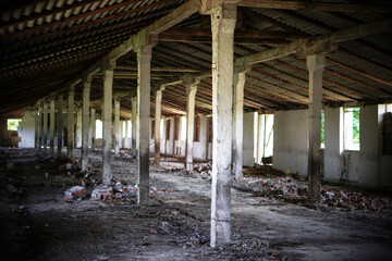 Abandoned building inside. old farm in Chernobyl. Technological disaster
