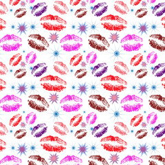 Lips with stars on a white background