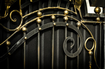 Modern wrought iron elements of a beautiful metal gate