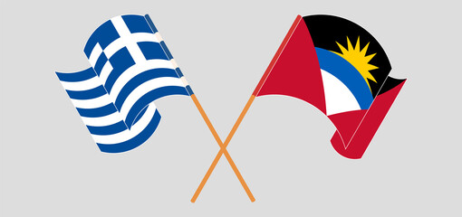 Crossed flags of Antigua and Barbuda and Greece